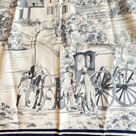 Gini Renoir silky scarf square navy blue gold buckles chain classic vintage - Picture 4 of 9